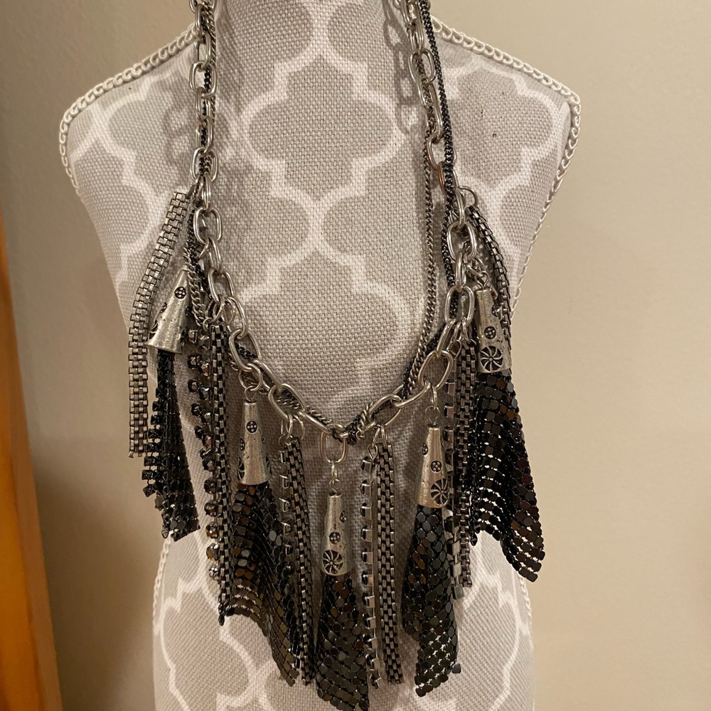 Bold Silver and Black Layered Necklace